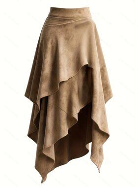 Western Vintage - Women's Asymmetrical H-Line Skirt - Belted Winter Skirt with